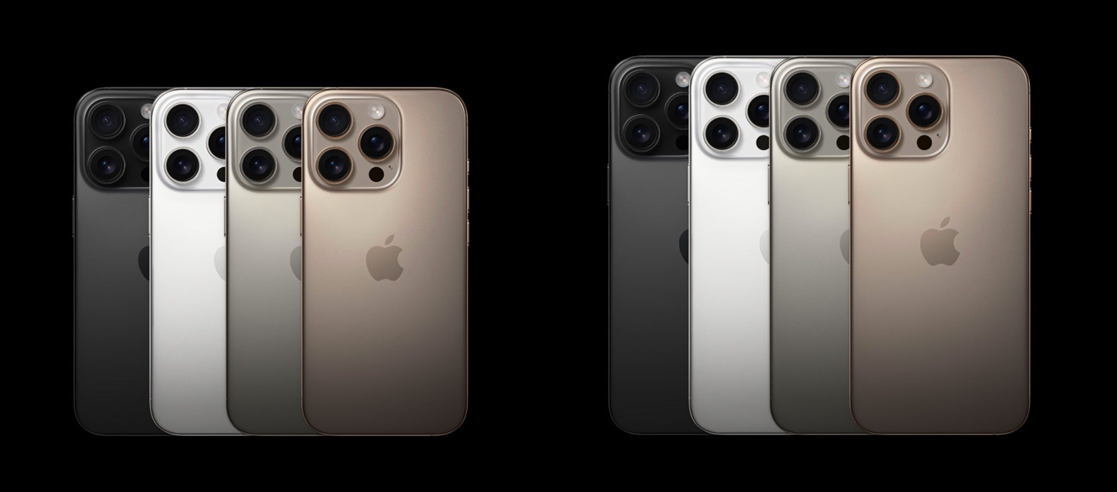 iPhone 16 Pro and iPhone 16 Pro Max in all their colors — black, white, natural titanium, and desert titanium