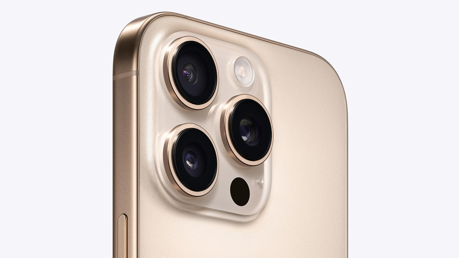 Closeup of the iPhone 16 Pro camera module with their triple lens setup