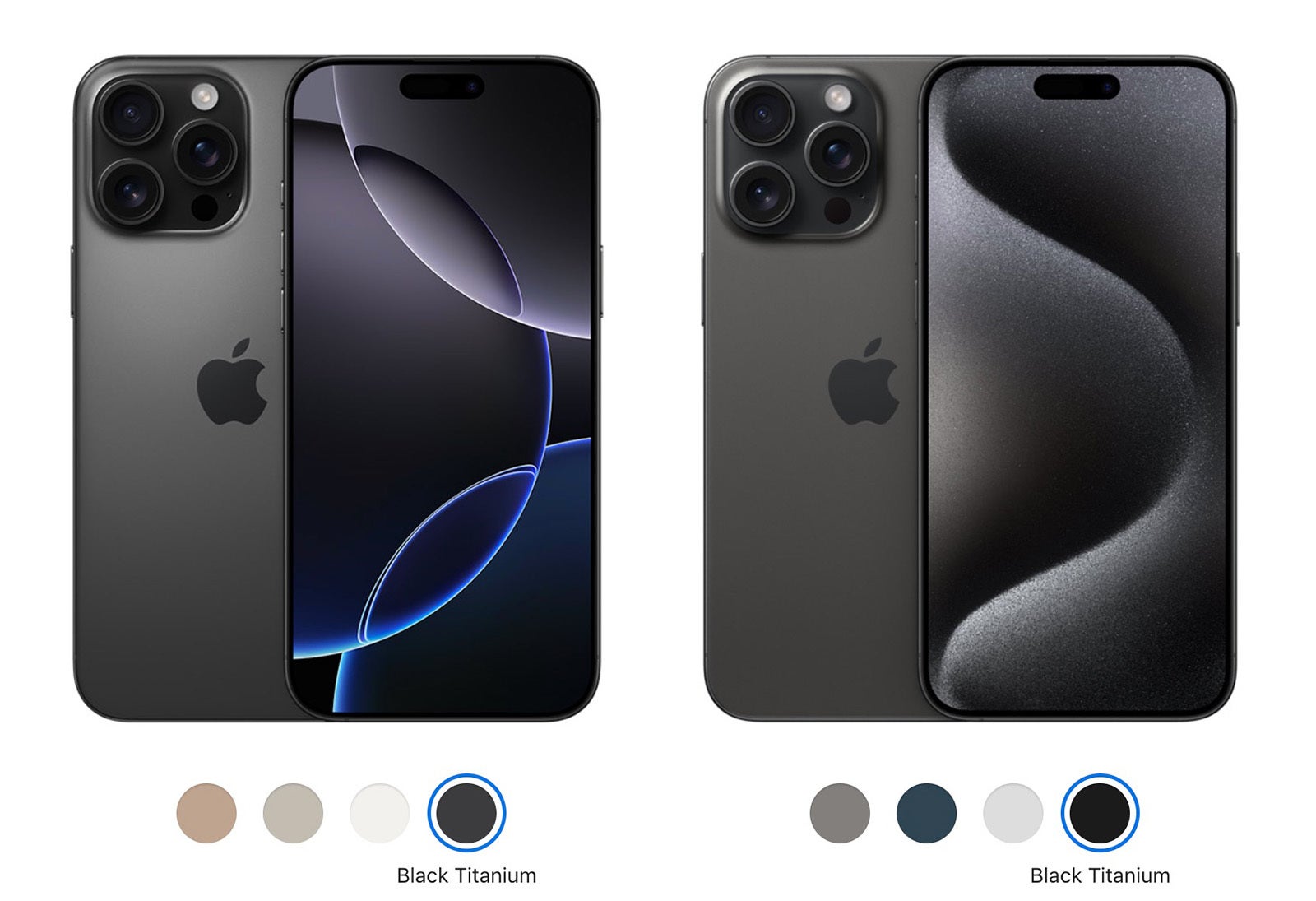 Black is a darker shade on the 16 Pro Max (on the left here and below) - Apple iPhone 16 Pro Max vs iPhone 15 Pro Max: Mega or meh?