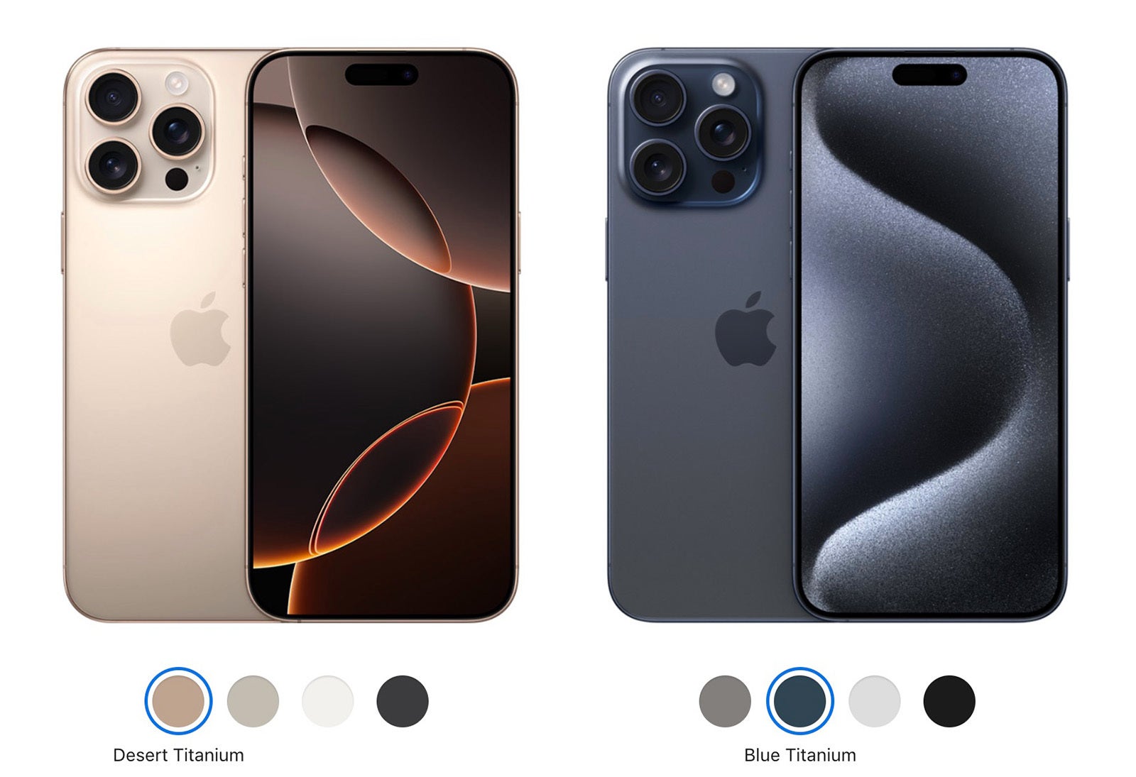 The fourth color is desert vs blue on the 15 Pro Max - Apple iPhone 16 Pro Max vs iPhone 15 Pro Max: Mega or meh?